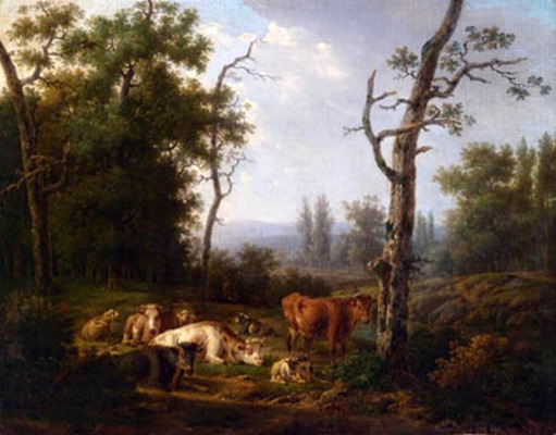 Strij, Jacob van - Wooded Landscape with Resting Cattle - Privatecollection